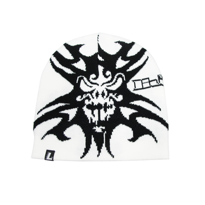 Tribal Demon Beanie (White/Black)